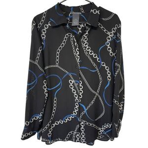 Chelsea & Theodore Chain Link Long Sleeve Blouse Size L